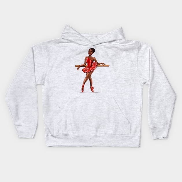 Ballet in red pointe shoes - ballerina at rest - ballerina taking a break  in red tutu and red shoes  - brown skin ballerina Kids Hoodie by Artonmytee